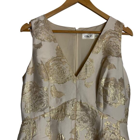 Eliza J Floral Jacquard Metallic Gold Fit & Flare Hi-Low Cocktail Dress Size 12 - Picture 7 of 10